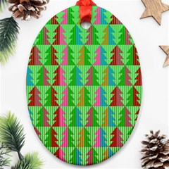 Trees Pattern Retro Pink Red Yellow Holidays Advent Christmas Ornament (oval)