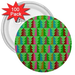 Trees Pattern Retro Pink Red Yellow Holidays Advent Christmas 3  Buttons (100 Pack) 