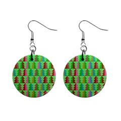 Trees Pattern Retro Pink Red Yellow Holidays Advent Christmas Mini Button Earrings by Maspions