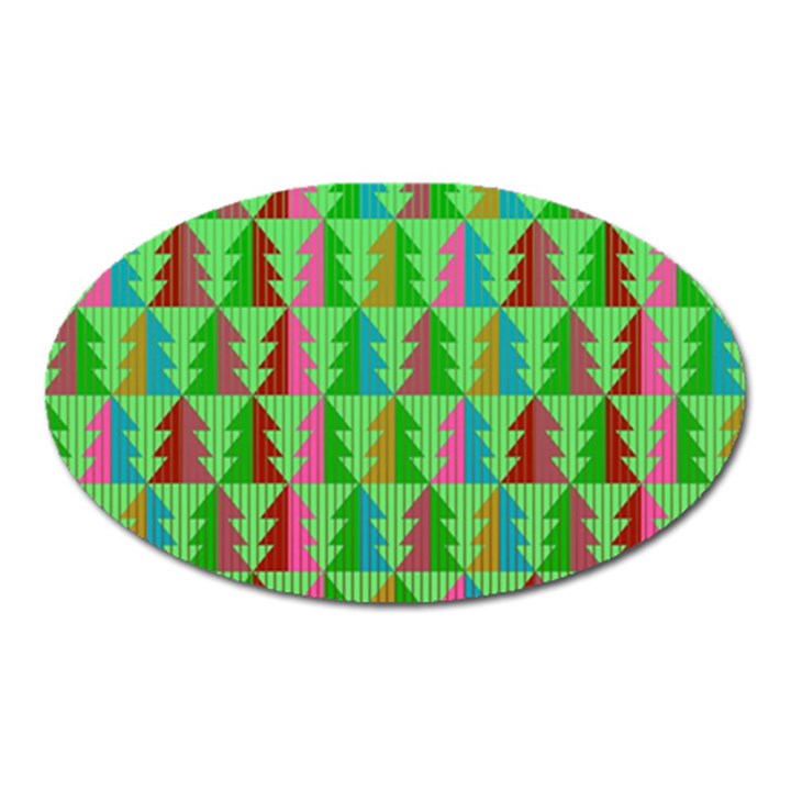 Trees Pattern Retro Pink Red Yellow Holidays Advent Christmas Oval Magnet