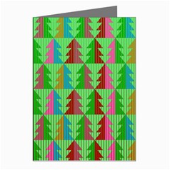 Trees Pattern Retro Pink Red Yellow Holidays Advent Christmas Greeting Cards (pkg Of 8)