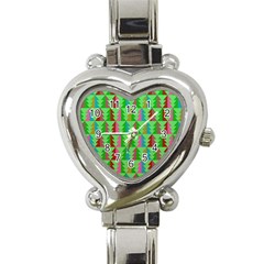 Trees Pattern Retro Pink Red Yellow Holidays Advent Christmas Heart Italian Charm Watch by Maspions