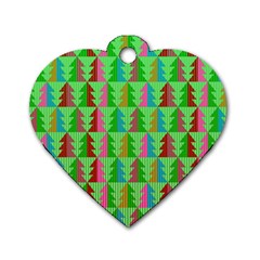 Trees Pattern Retro Pink Red Yellow Holidays Advent Christmas Dog Tag Heart (one Side) by Maspions