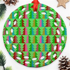 Trees Pattern Retro Pink Red Yellow Holidays Advent Christmas Ornament (round Filigree)