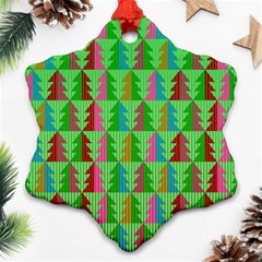 Trees Pattern Retro Pink Red Yellow Holidays Advent Christmas Ornament (snowflake)