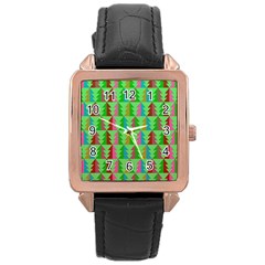 Trees Pattern Retro Pink Red Yellow Holidays Advent Christmas Rose Gold Leather Watch  by Maspions