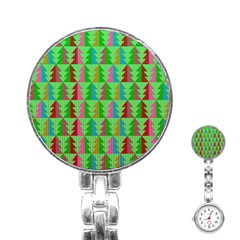 Trees Pattern Retro Pink Red Yellow Holidays Advent Christmas Stainless Steel Nurses Watch by Maspions