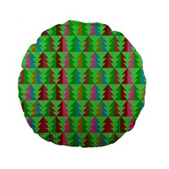 Trees Pattern Retro Pink Red Yellow Holidays Advent Christmas Standard 15  Premium Flano Round Cushions by Maspions