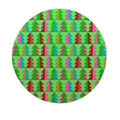 Trees Pattern Retro Pink Red Yellow Holidays Advent Christmas Mini Round Pill Box by Maspions