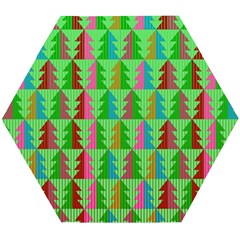 Trees Pattern Retro Pink Red Yellow Holidays Advent Christmas Wooden Puzzle Hexagon by Maspions