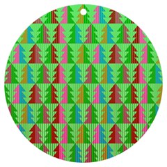 Trees Pattern Retro Pink Red Yellow Holidays Advent Christmas Uv Print Acrylic Ornament Round by Maspions