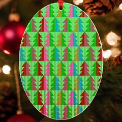 Trees Pattern Retro Pink Red Yellow Holidays Advent Christmas Uv Print Acrylic Ornament Oval by Maspions