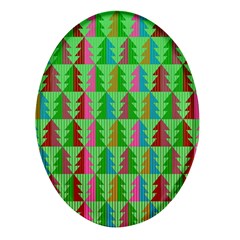 Trees Pattern Retro Pink Red Yellow Holidays Advent Christmas Oval Glass Fridge Magnet (4 Pack) by Maspions