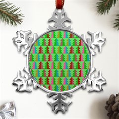 Trees Pattern Retro Pink Red Yellow Holidays Advent Christmas Metal Small Snowflake Ornament by Maspions