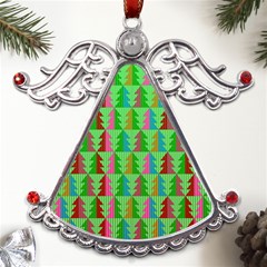 Trees Pattern Retro Pink Red Yellow Holidays Advent Christmas Metal Angel With Crystal Ornament by Maspions