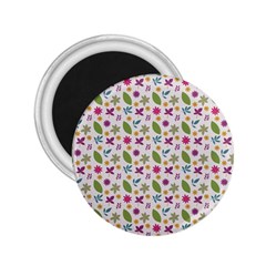 Pattern Flowers Leaves Green Purple Pink 2 25  Magnets