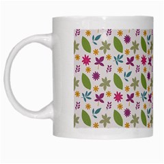 Pattern Flowers Leaves Green Purple Pink White Mug