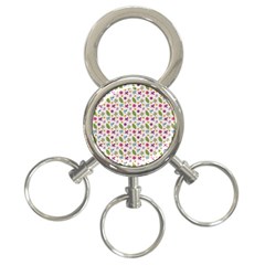 Pattern Flowers Leaves Green Purple Pink 3-ring Key Chain