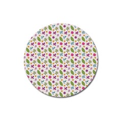 Pattern Flowers Leaves Green Purple Pink Magnet 3  (round)