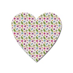 Pattern Flowers Leaves Green Purple Pink Heart Magnet