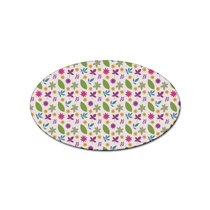 Pattern Flowers Leaves Green Purple Pink Sticker Oval (10 pack)