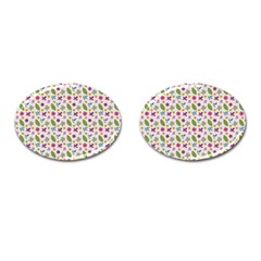 Pattern Flowers Leaves Green Purple Pink Cufflinks (oval)