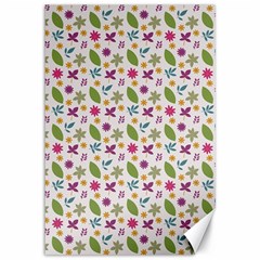 Pattern Flowers Leaves Green Purple Pink Canvas 12  X 18 