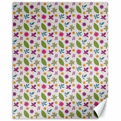 Pattern Flowers Leaves Green Purple Pink Canvas 16  X 20 