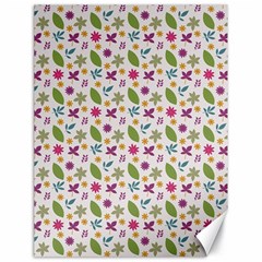 Pattern Flowers Leaves Green Purple Pink Canvas 18  X 24 