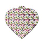 Pattern Flowers Leaves Green Purple Pink Dog Tag Heart (One Side) Front