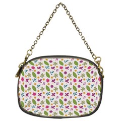 Pattern Flowers Leaves Green Purple Pink Chain Purse (two Sides)