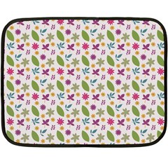 Pattern Flowers Leaves Green Purple Pink Fleece Blanket (mini)