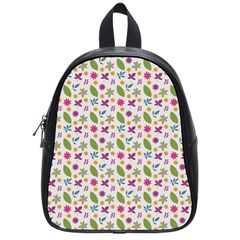 Pattern Flowers Leaves Green Purple Pink School Bag (small)