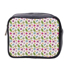 Pattern Flowers Leaves Green Purple Pink Mini Toiletries Bag (two Sides)