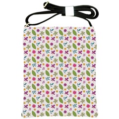 Pattern Flowers Leaves Green Purple Pink Shoulder Sling Bag