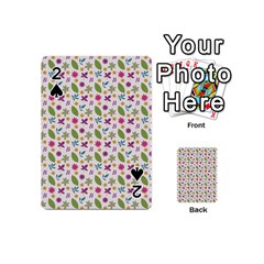 Pattern Flowers Leaves Green Purple Pink Playing Cards 54 Designs (mini)