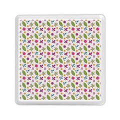 Pattern Flowers Leaves Green Purple Pink Memory Card Reader (square) by Maspions