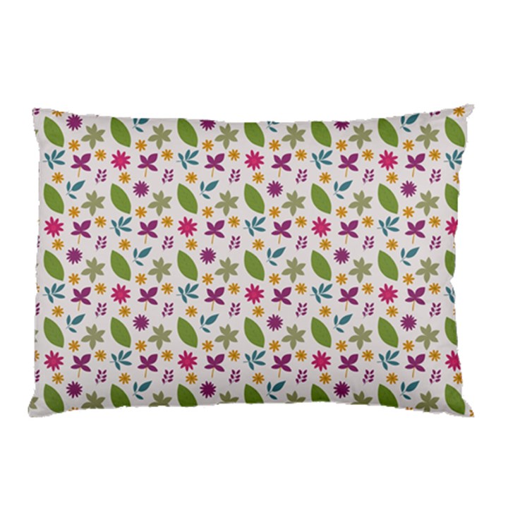 Pattern Flowers Leaves Green Purple Pink Pillow Case (Two Sides)