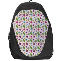 Pattern Flowers Leaves Green Purple Pink Backpack Bag by Maspions