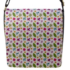 Pattern Flowers Leaves Green Purple Pink Flap Closure Messenger Bag (s)