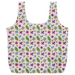 Pattern Flowers Leaves Green Purple Pink Full Print Recycle Bag (xl)