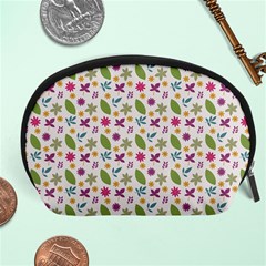 Pattern Flowers Leaves Green Purple Pink Accessory Pouch (large) by Maspions