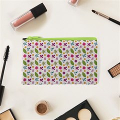 Pattern Flowers Leaves Green Purple Pink Cosmetic Bag (xs)