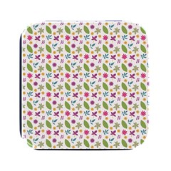 Pattern Flowers Leaves Green Purple Pink Square Metal Box (black) by Maspions