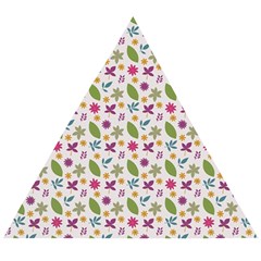 Pattern Flowers Leaves Green Purple Pink Wooden Puzzle Triangle by Maspions