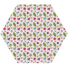 Pattern Flowers Leaves Green Purple Pink Wooden Puzzle Hexagon by Maspions