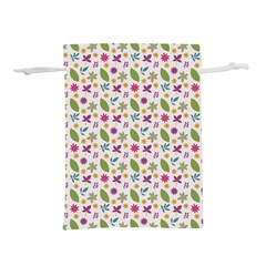 Pattern Flowers Leaves Green Purple Pink Lightweight Drawstring Pouch (l)