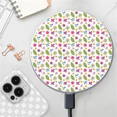 Pattern Flowers Leaves Green Purple Pink Wireless Fast Charger(white)