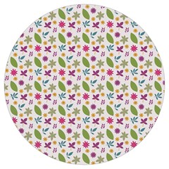 Pattern Flowers Leaves Green Purple Pink Round Trivet by Maspions