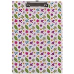 Pattern Flowers Leaves Green Purple Pink A4 Acrylic Clipboard Front